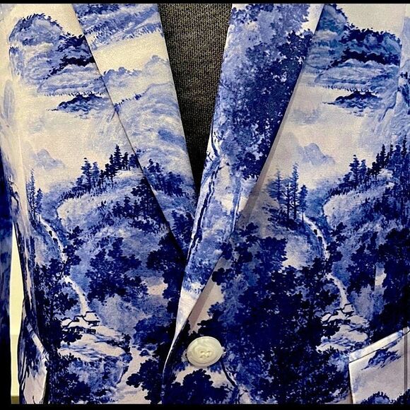 Blue Toile  Printed  Blazer - Picture 7 of 17